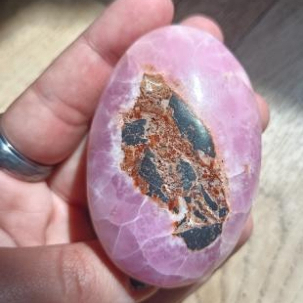 Pink Aragonite Crystal Palm Stone